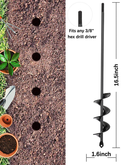 Auger Drill Bit for Planting - 1.6" x 16.5" Plant Auger for Cordless Drill - Bulb Planter Tool for Bulbs Planting&Holes Digging - 3/8" Hex Drive Drill