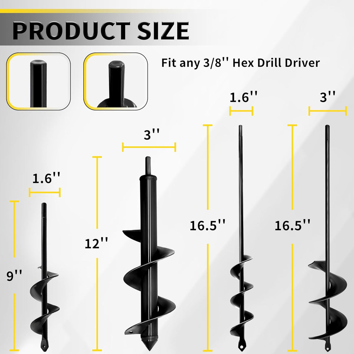 Auger Drill Bit for Planting - 1.6" x 16.5" Plant Auger for Cordless Drill - Bulb Planter Tool for Bulbs Planting&Holes Digging - 3/8" Hex Drive Drill