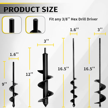 Auger Drill Bit for Planting - 1.6" x 16.5" Plant Auger for Cordless Drill - Bulb Planter Tool for Bulbs Planting&Holes Digging - 3/8" Hex Drive Drill