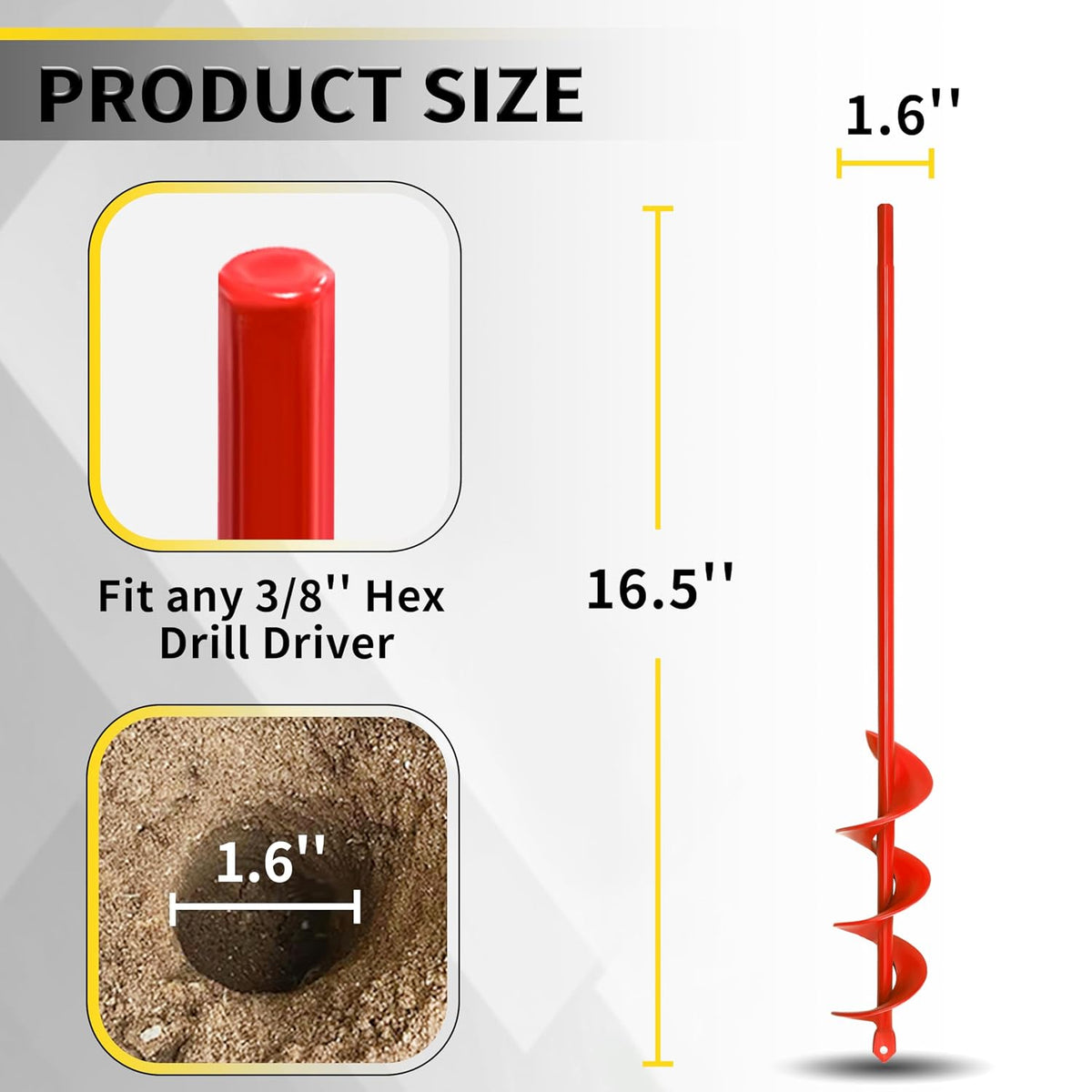 Auger Drill Bit for Planting - 1.6" x 16.5" Plant Auger for Cordless Drill - Bulb Planter Tool for Bulbs Planting&Holes Digging - 3/8" Hex Drive Drill