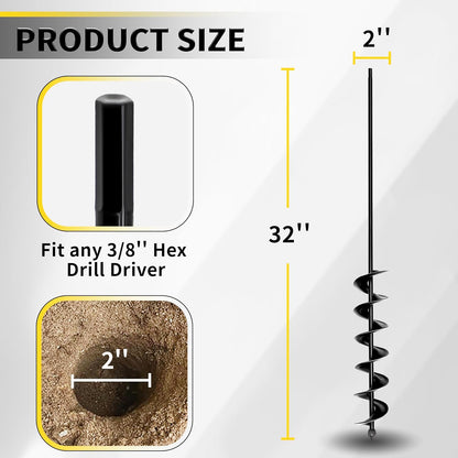 Auger Drill Bit for Planting - 1.6" x 16.5" Plant Auger for Cordless Drill - Bulb Planter Tool for Bulbs Planting&Holes Digging - 3/8" Hex Drive Drill