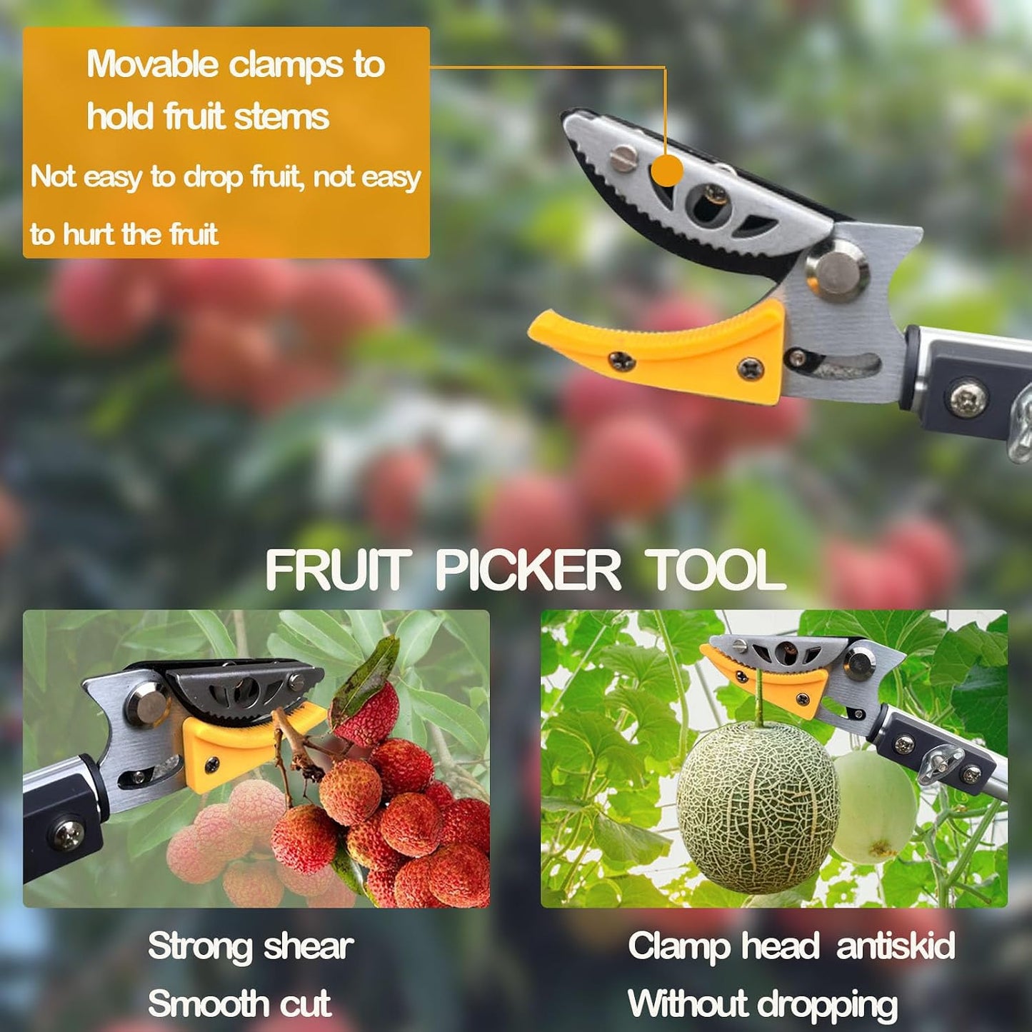 4.6-10ft Extendable Tree Pruner,Telescopic Tree Trimmer Pole Saw, Branch Cutter,Upgrade Steel Saw blade,Fruit Picker and Pruning Shears Gardening,Lightweight & Portable Lopper with a Fruit Mesh Bag