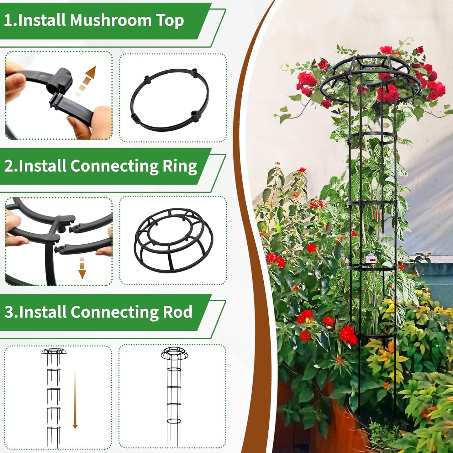 Mushroom Obelisk Trellis for Climbing Plants Outdoor 65", Adjustable Weatherproof Garden Umbrella Plant Trellis Support for Rose, Clematis, Cucumber, Pole Beans, Potted Plants, Yard Patio, 1 Pack