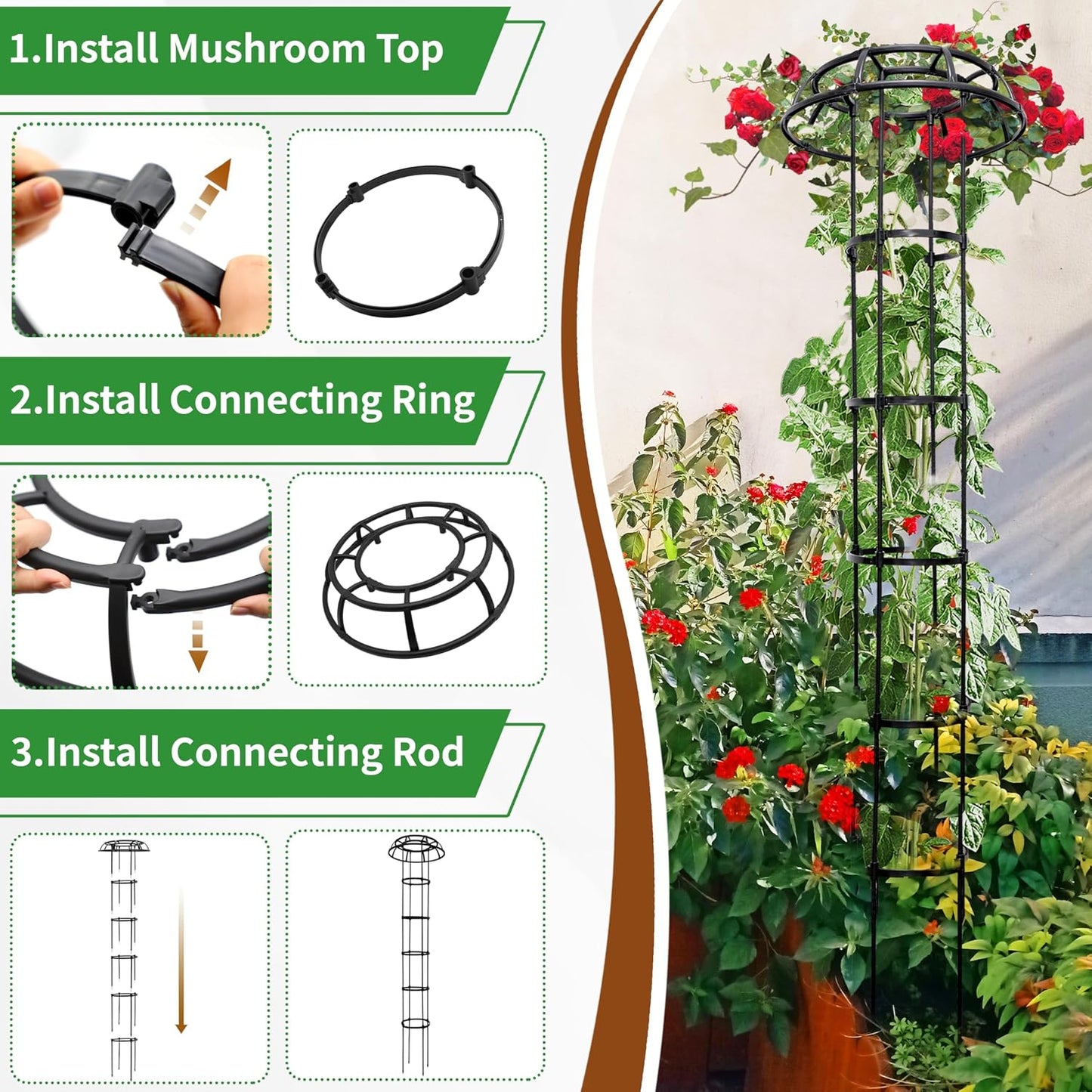Mushroom Obelisk Trellis for Climbing Plants Outdoor 65", Adjustable Weatherproof Garden Umbrella Plant Trellis Support for Rose, Clematis, Cucumber, Pole Beans, Potted Plants, Yard Patio, 1 Pack