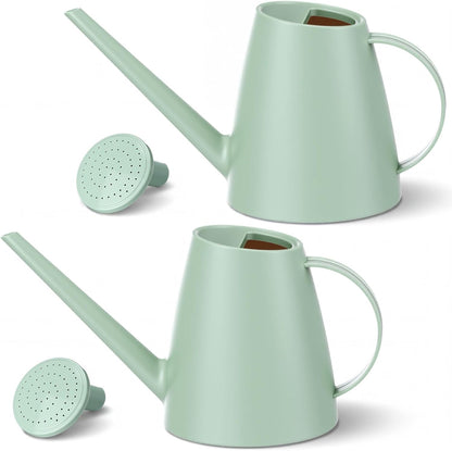 2 Pack Watering Can for Indoor Plants, 1.8L/60oz Small Plastic Water Cans with Long Spout, Lightweight Pitcher for House Plants, Garden Flowers, Mint Green