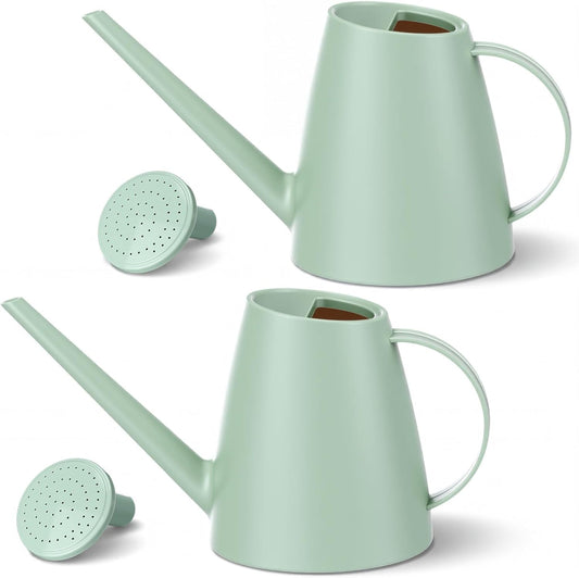 2 Pack Watering Can for Indoor Plants, 1.8L/60oz Small Plastic Water Cans with Long Spout, Lightweight Pitcher for House Plants, Garden Flowers, Mint Green