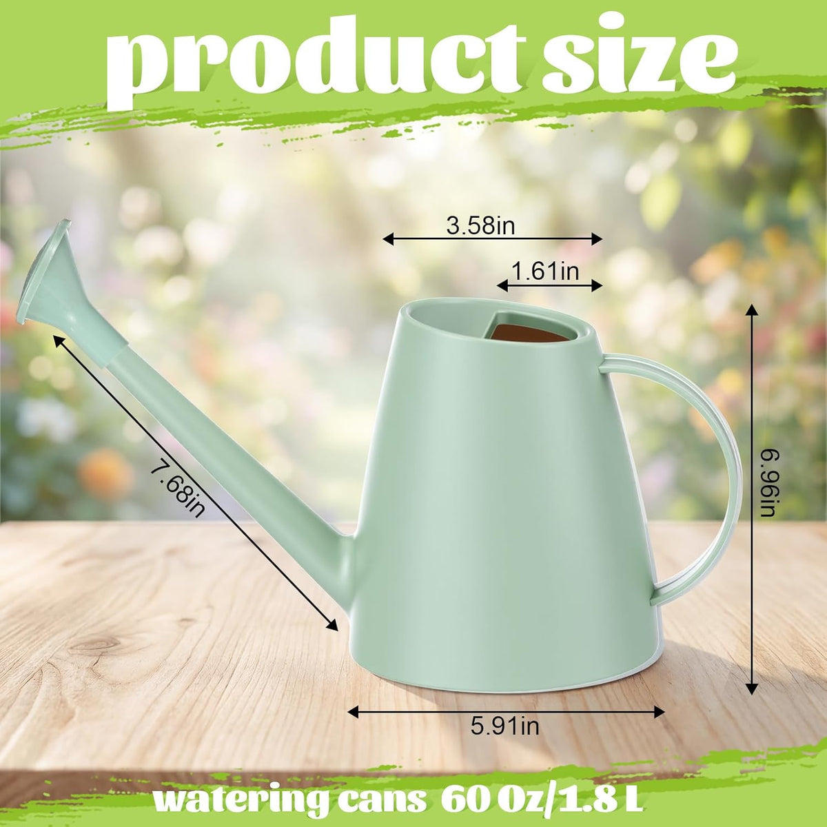 2 Pack Watering Can for Indoor Plants, 1.8L/60oz Small Plastic Water Cans with Long Spout, Lightweight Pitcher for House Plants, Garden Flowers, Mint Green