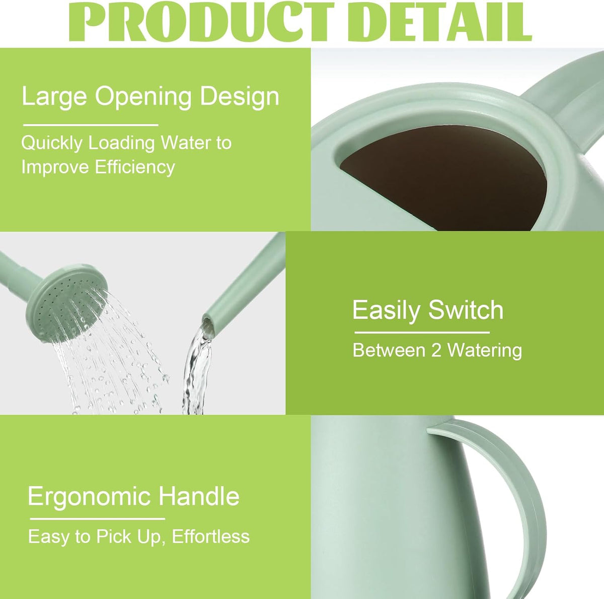 2 Pack Watering Can for Indoor Plants, 1.8L/60oz Small Plastic Water Cans with Long Spout, Lightweight Pitcher for House Plants, Garden Flowers, Mint Green