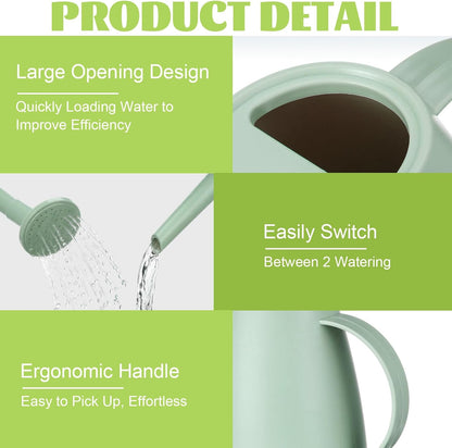 2 Pack Watering Can for Indoor Plants, 1.8L/60oz Small Plastic Water Cans with Long Spout, Lightweight Pitcher for House Plants, Garden Flowers, Mint Green