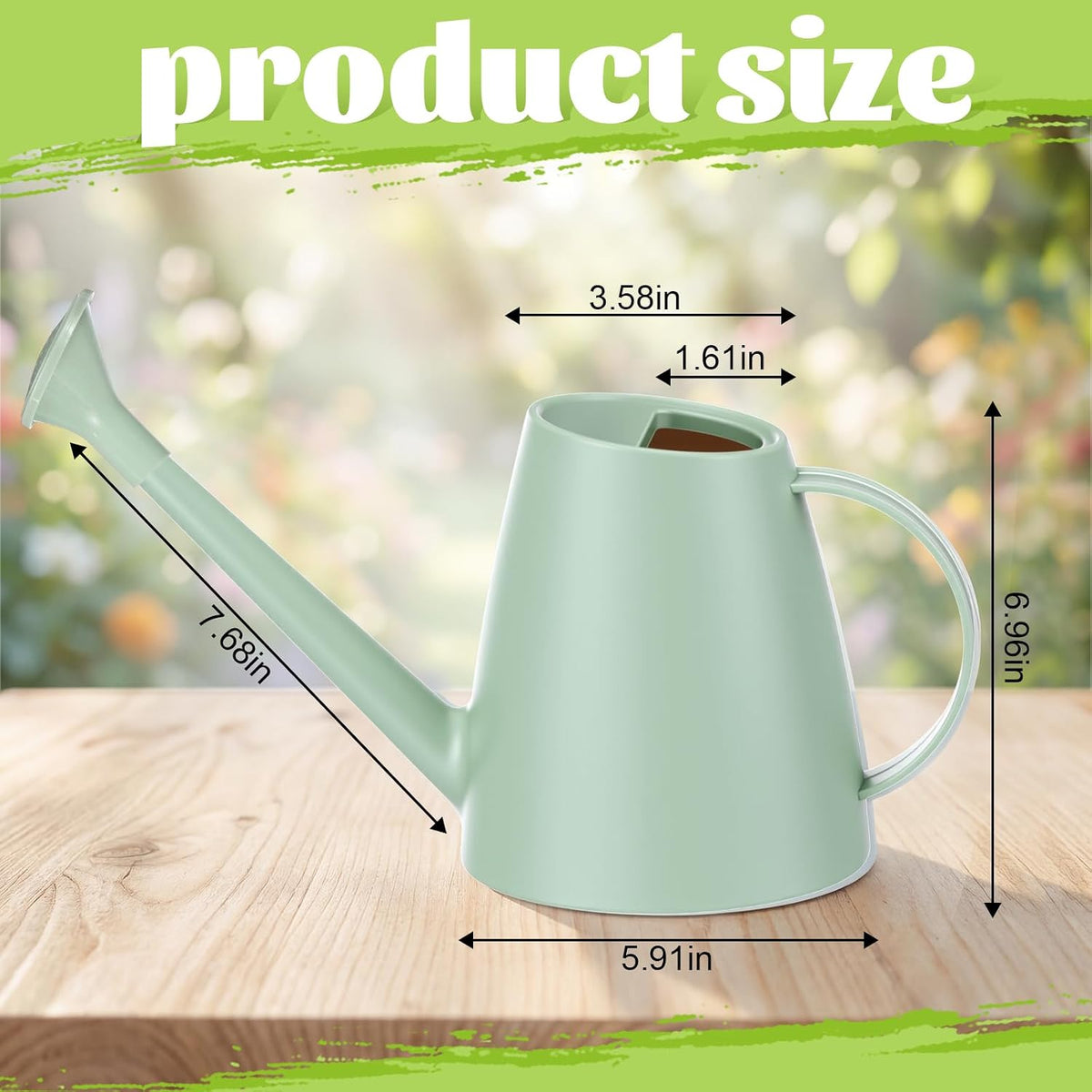 2 Pack Watering Can for Indoor Plants, 1.8L/60oz Small Plastic Water Cans with Long Spout, Lightweight Pitcher for House Plants, Garden Flowers, Mint Green