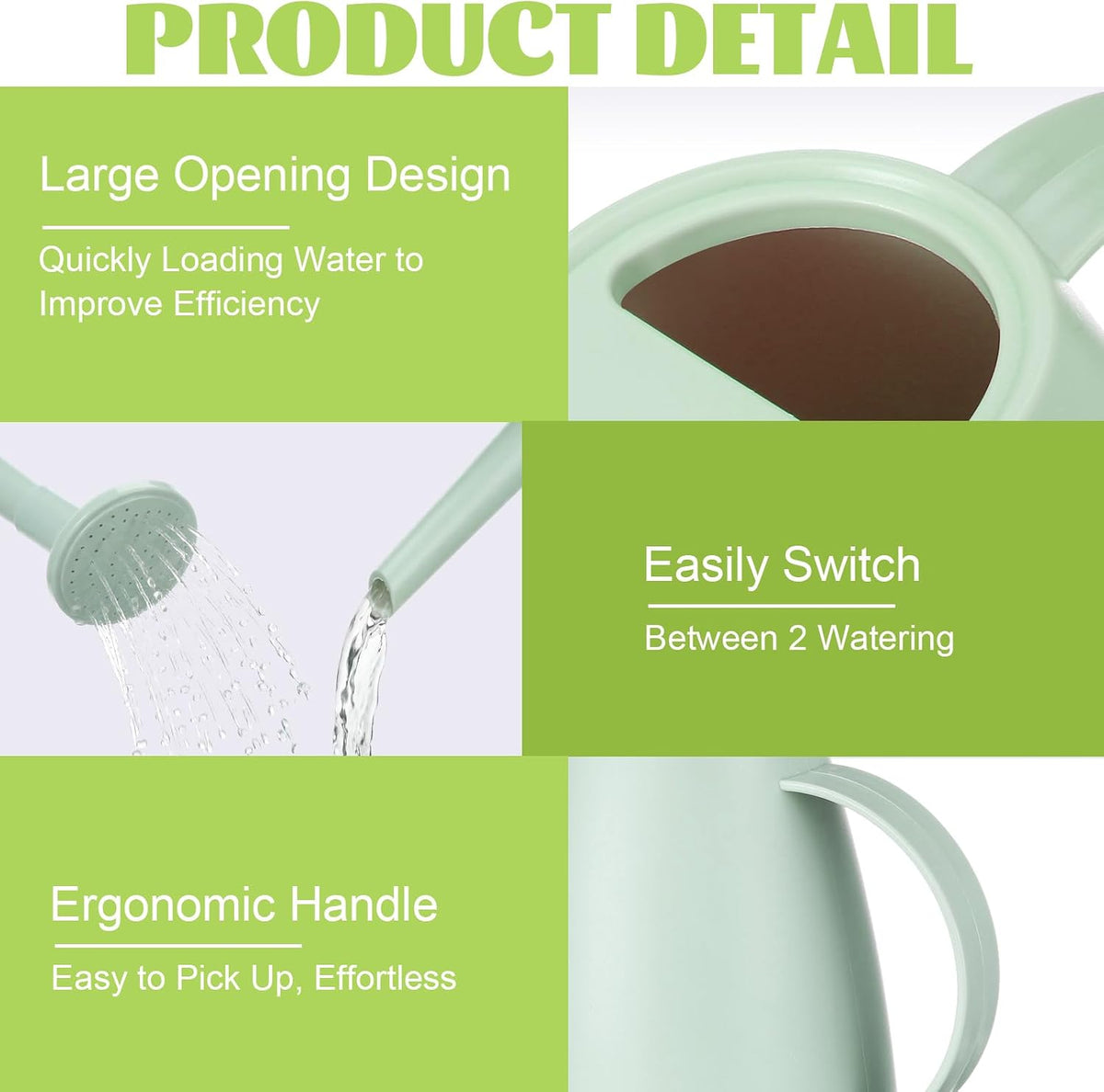 2 Pack Watering Can for Indoor Plants, 1.8L/60oz Small Plastic Water Cans with Long Spout, Lightweight Pitcher for House Plants, Garden Flowers, Mint Green