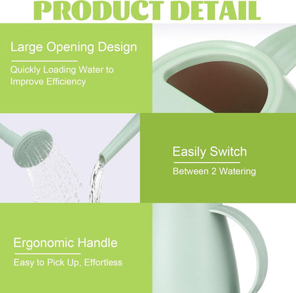 2 Pack Watering Can for Indoor Plants, 1.8L/60oz Small Plastic Water Cans with Long Spout, Lightweight Pitcher for House Plants, Garden Flowers, Mint Green