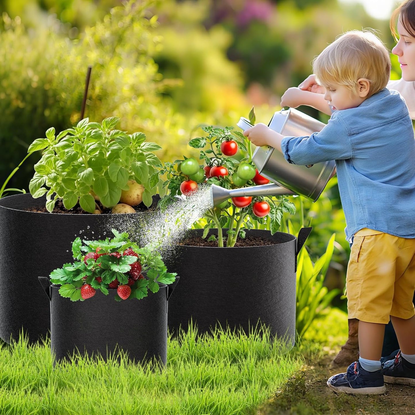 5 Gallon Grow Bags 4 Pack – 300G Thickened Non-Woven Fabric Pots Double-Stitched Handles, Foldable Breathable Drainage Planters for Herbs, Lettuce, Strawberries & Flowers, Indoor Outdoor