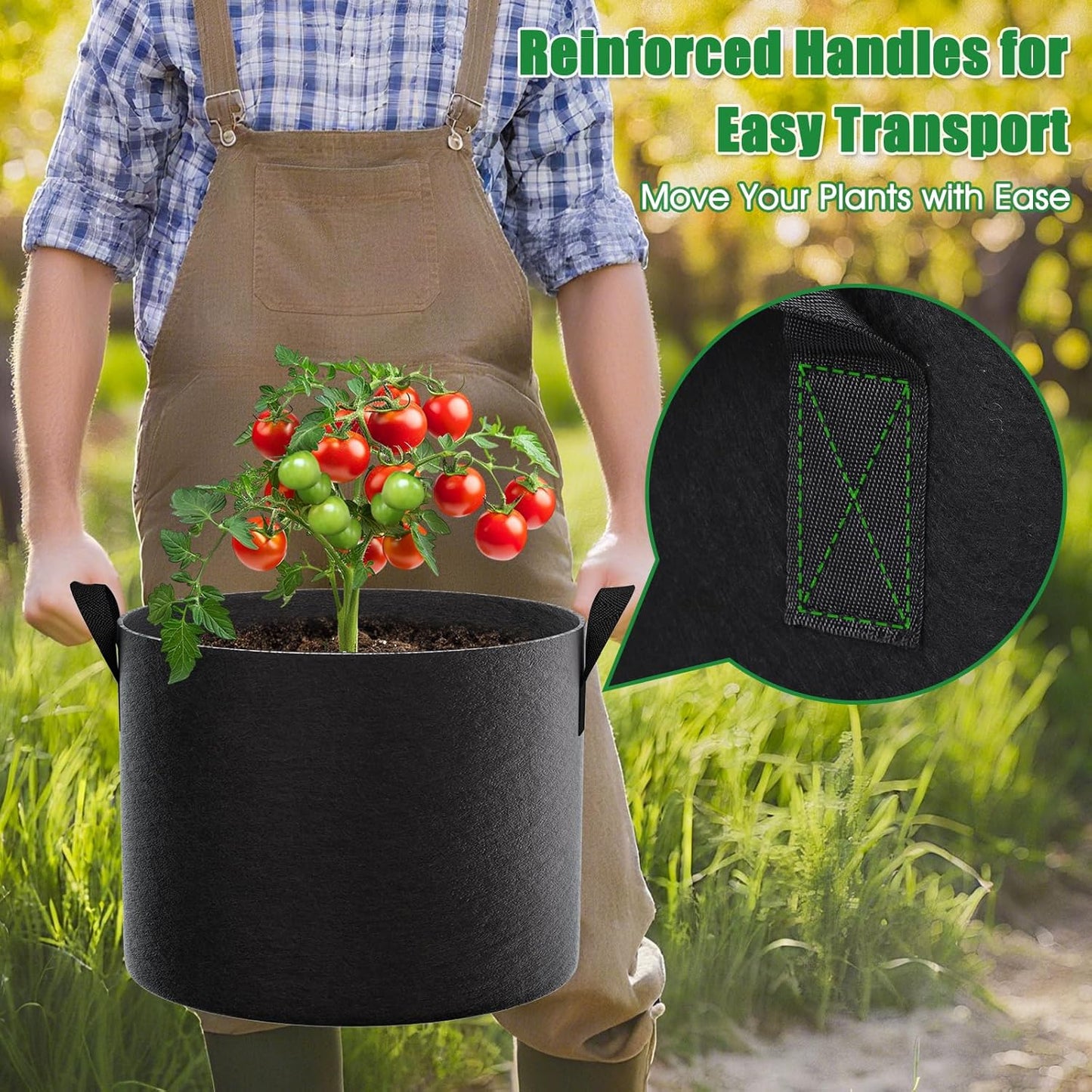 5 Gallon Grow Bags 4 Pack – 300G Thickened Non-Woven Fabric Pots Double-Stitched Handles, Foldable Breathable Drainage Planters for Herbs, Lettuce, Strawberries & Flowers, Indoor Outdoor