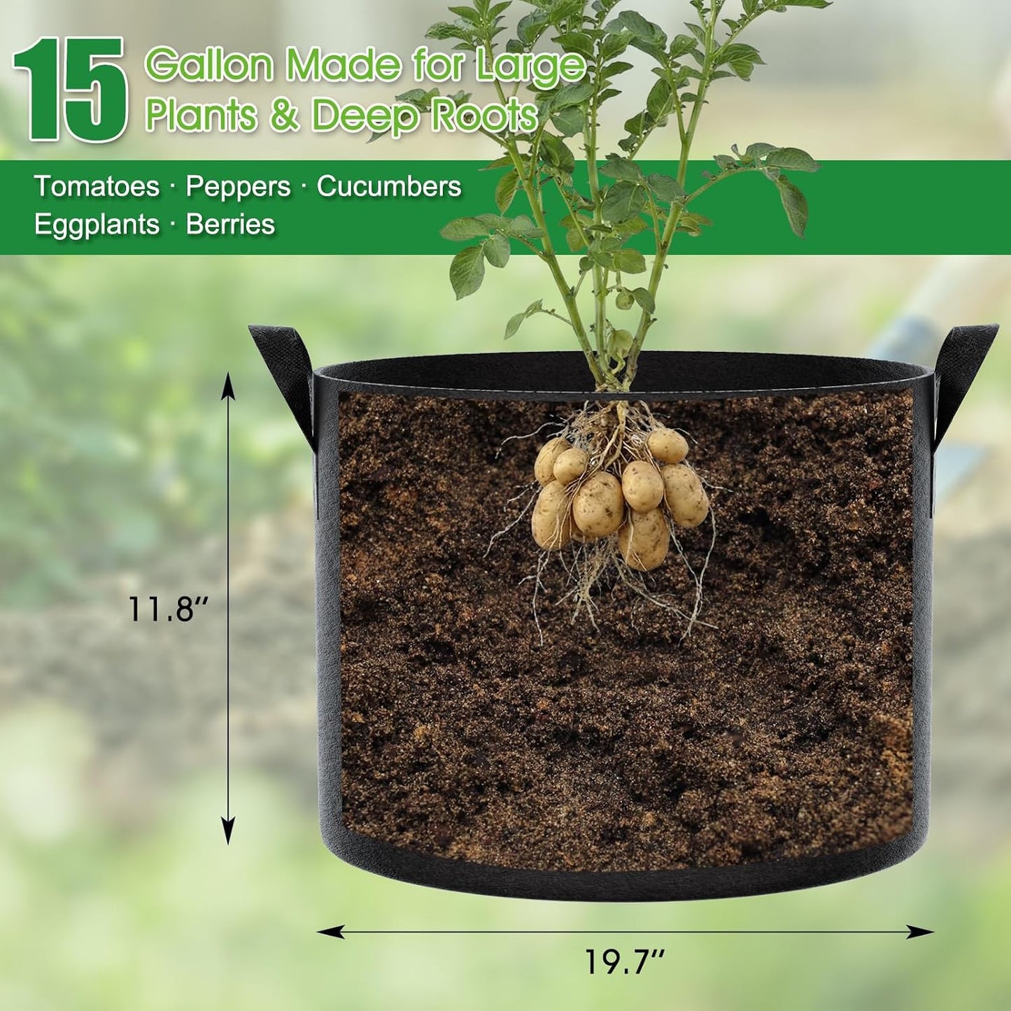 5 Gallon Grow Bags 4 Pack – 300G Thickened Non-Woven Fabric Pots Double-Stitched Handles, Foldable Breathable Drainage Planters for Herbs, Lettuce, Strawberries & Flowers, Indoor Outdoor