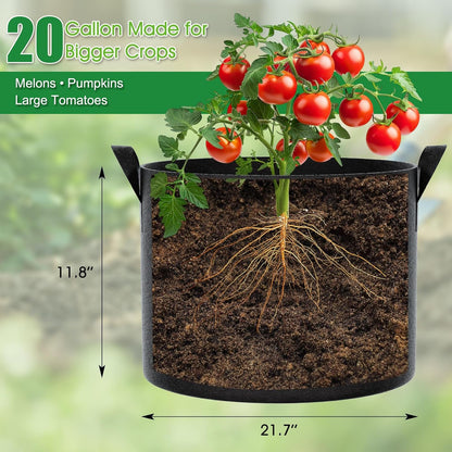 5 Gallon Grow Bags 4 Pack – 300G Thickened Non-Woven Fabric Pots Double-Stitched Handles, Foldable Breathable Drainage Planters for Herbs, Lettuce, Strawberries & Flowers, Indoor Outdoor