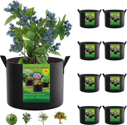 5 Gallon Grow Bags 4 Pack – 300G Thickened Non-Woven Fabric Pots Double-Stitched Handles, Foldable Breathable Drainage Planters for Herbs, Lettuce, Strawberries & Flowers, Indoor Outdoor