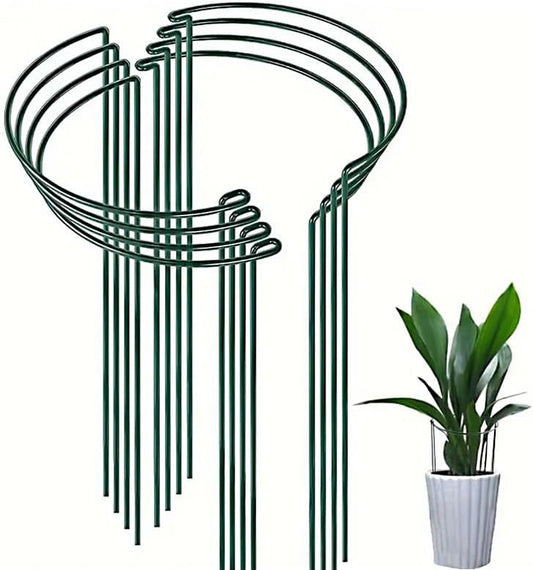 Plant Support Stake 16 inches, semi-Circular Metal Garden Stake Plant Support for Peony cage and Support, Green Plant Support Ring Frame for Outdoor and Indoor Plants(8/16pack) (8)