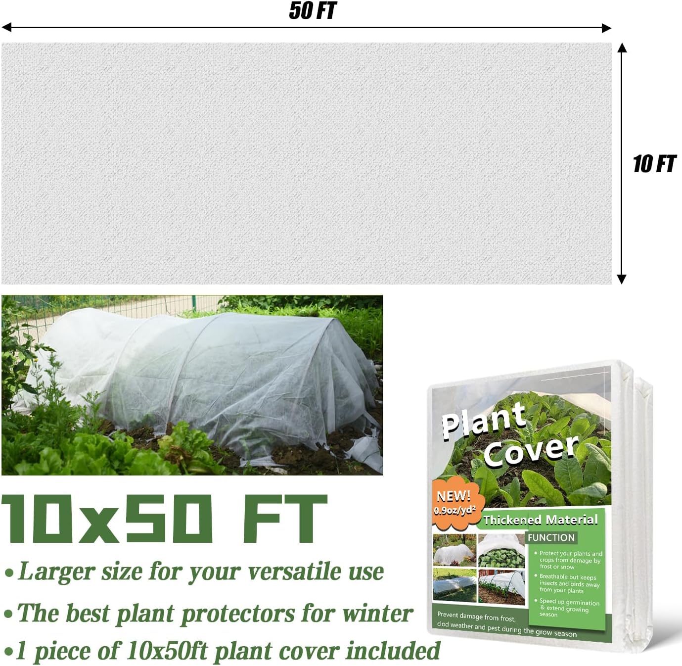 Plant Covers Freeze Protection,10 x 50 Ft Floating Row Cover