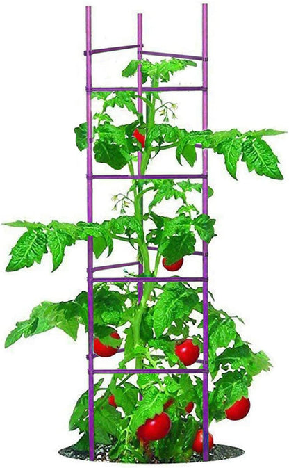 Large Tomato Cage 6 Pack Upto 73 inch Tall Tomato Trellis Garden Stakes Plant Support,Purple(5ft Stake add 18 inch Adjustable Stakes)
