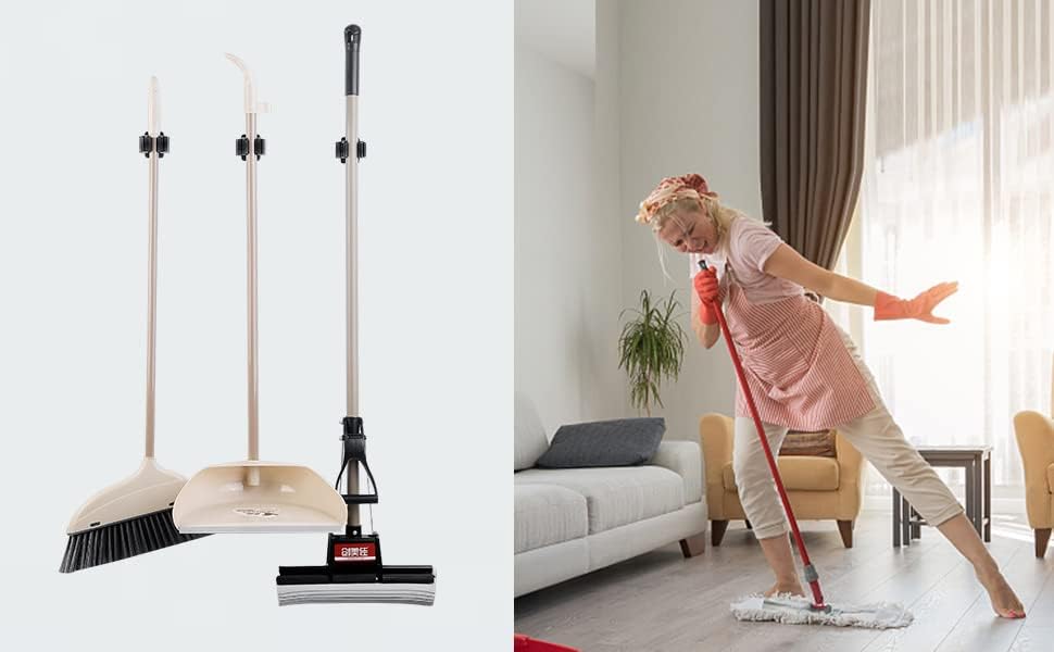 6PCS Broom and Mop Holder, Heavy Duty Garden Tool Organizer Rack Rake and Shovel Handle, Stainless Steel Mop Hanger. Screws for Wall Mounted. Matte Black