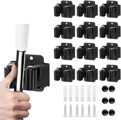 6PCS Broom and Mop Holder, Heavy Duty Garden Tool Organizer Rack Rake and Shovel Handle, Stainless Steel Mop Hanger. Screws for Wall Mounted. Matte Black
