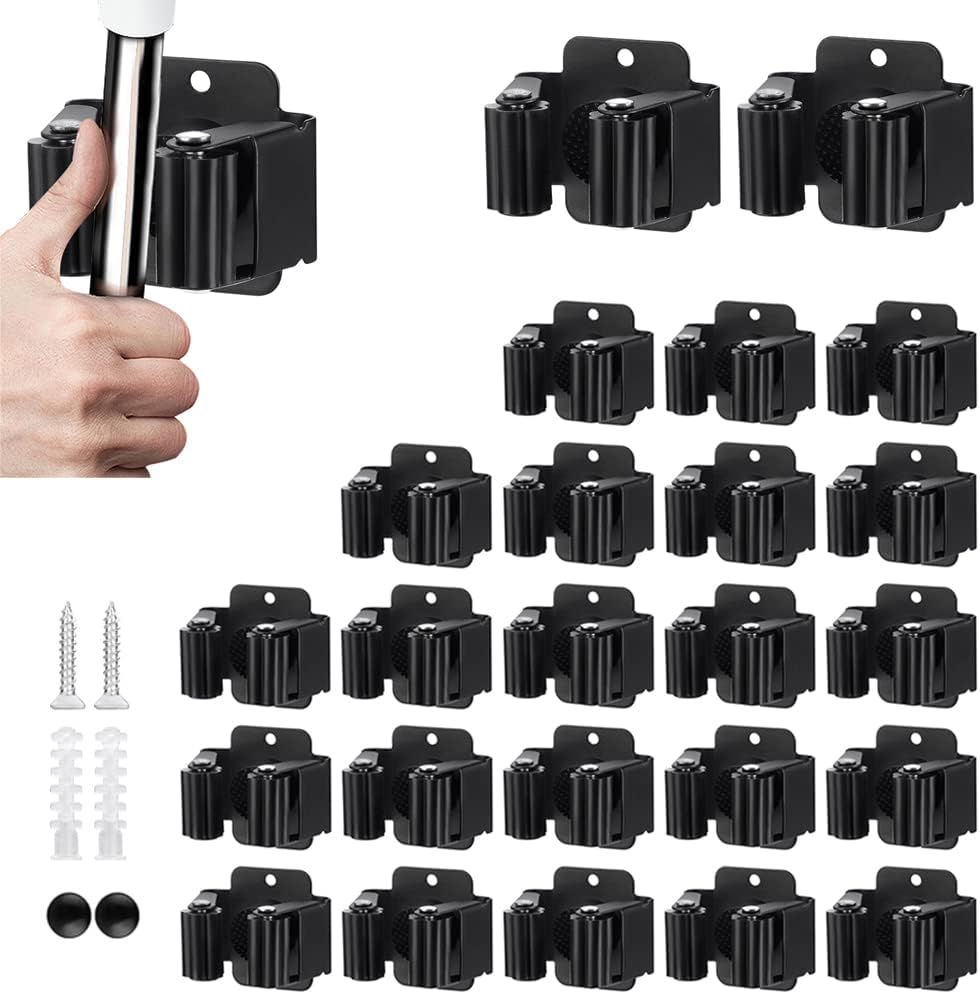 6PCS Broom and Mop Holder, Heavy Duty Garden Tool Organizer Rack Rake and Shovel Handle, Stainless Steel Mop Hanger. Screws for Wall Mounted. Matte Black