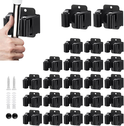 6PCS Broom and Mop Holder, Heavy Duty Garden Tool Organizer Rack Rake and Shovel Handle, Stainless Steel Mop Hanger. Screws for Wall Mounted. Matte Black