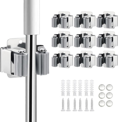 6PCS Broom and Mop Holder, Heavy Duty Garden Tool Organizer Rack Rake and Shovel Handle, Stainless Steel Mop Hanger. Screws for Wall Mounted. Matte Black