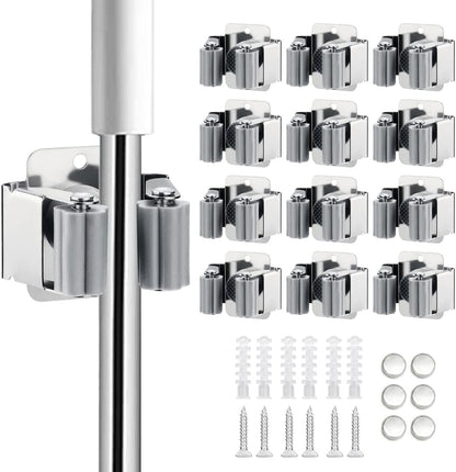 6PCS Broom and Mop Holder, Heavy Duty Garden Tool Organizer Rack Rake and Shovel Handle, Stainless Steel Mop Hanger. Screws for Wall Mounted. Matte Black