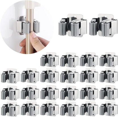 6PCS Broom and Mop Holder, Heavy Duty Garden Tool Organizer Rack Rake and Shovel Handle, Stainless Steel Mop Hanger. Screws for Wall Mounted. Matte Black