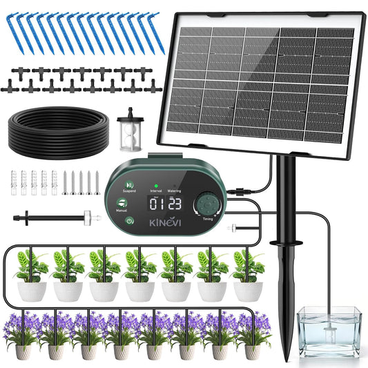 Solar Drip Irrigation System Kit, Auto Plant Waterer for 15 Pots