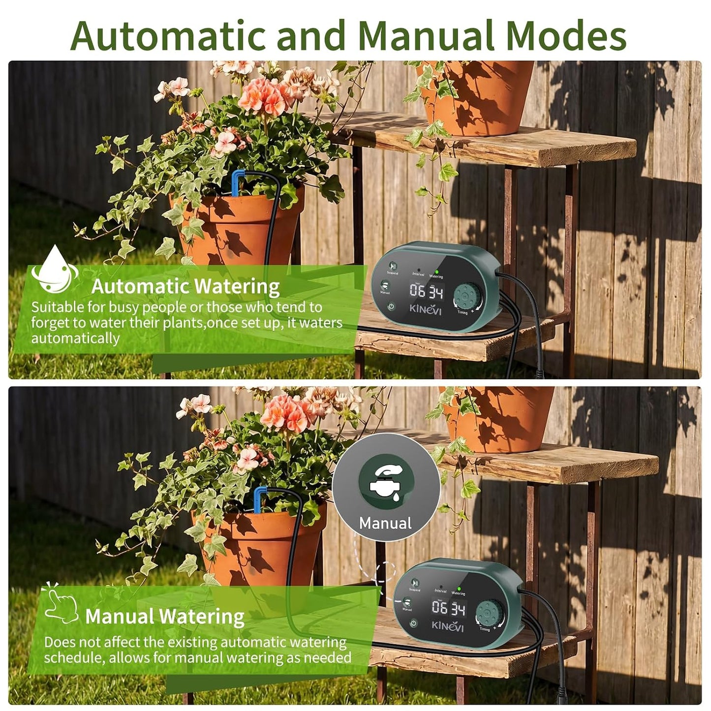 Solar Drip Irrigation System Kit, Auto Plant Waterer for 15 Pots