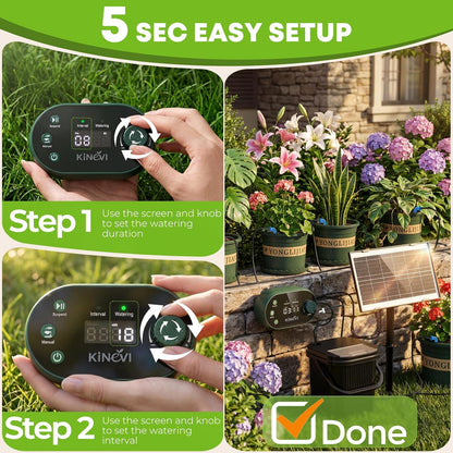 Solar Drip Irrigation System Kit, Auto Plant Waterer for 15 Pots