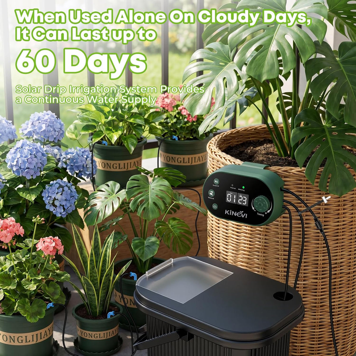 Solar Drip Irrigation System Kit, Auto Plant Waterer for 15 Pots