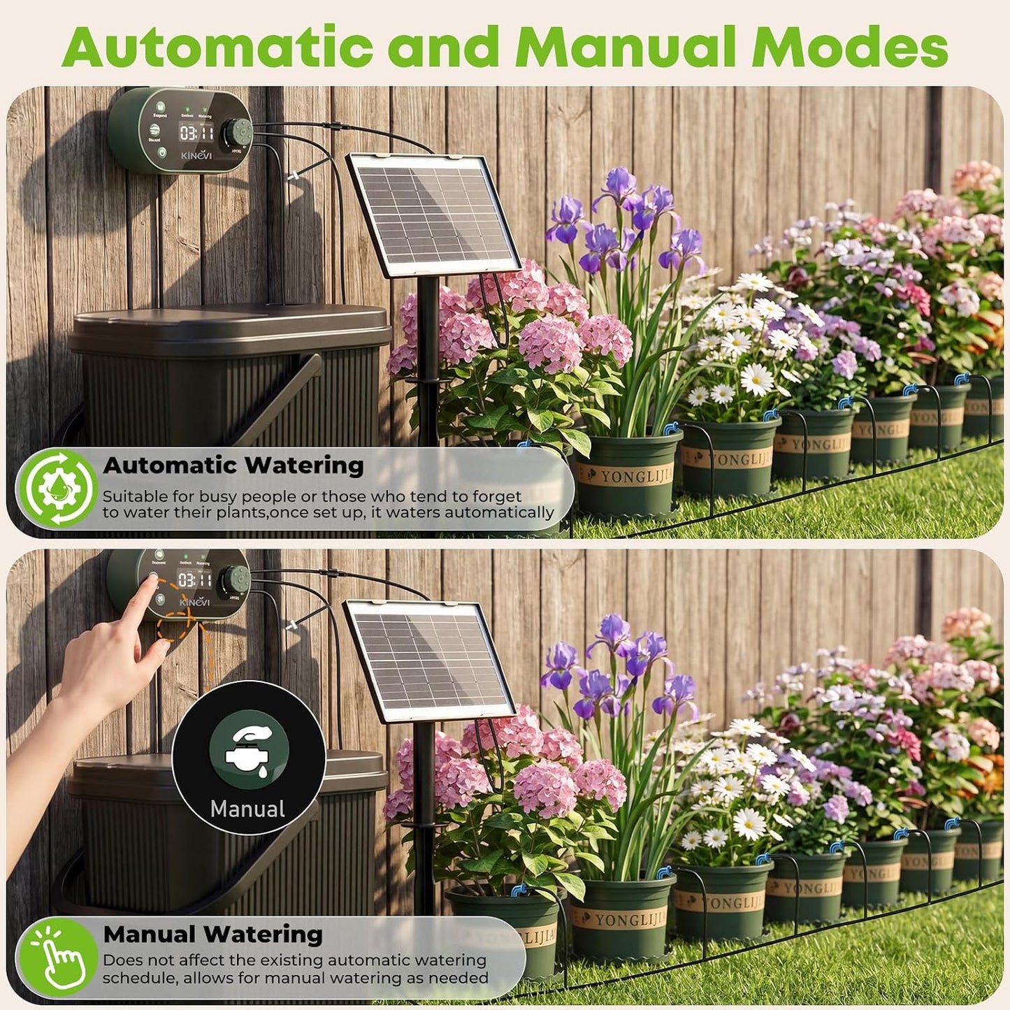 Solar Drip Irrigation System Kit, Auto Plant Waterer for 15 Pots
