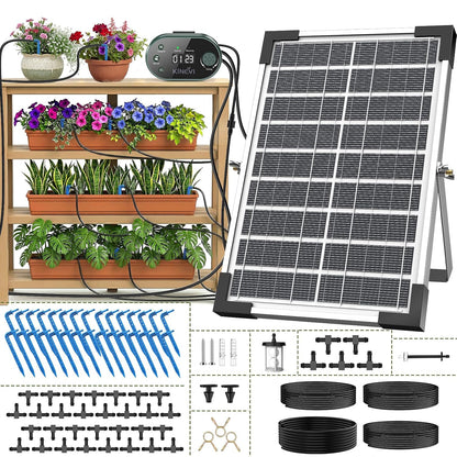 Solar Drip Irrigation System Kit, Auto Plant Waterer for 15 Pots