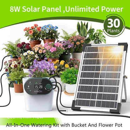 Solar Drip Irrigation System Kit, Auto Plant Waterer for 15 Pots