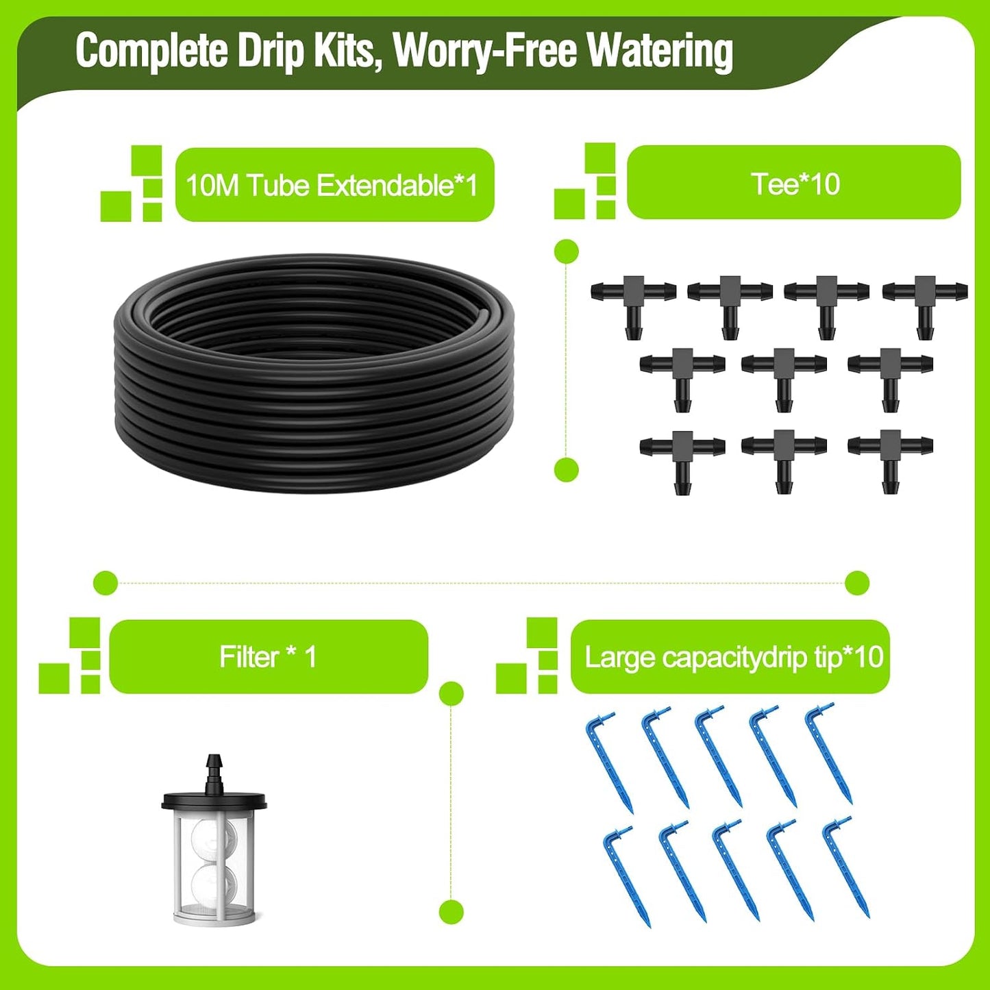 Solar Drip Irrigation System Kit, Auto Plant Waterer for 15 Pots