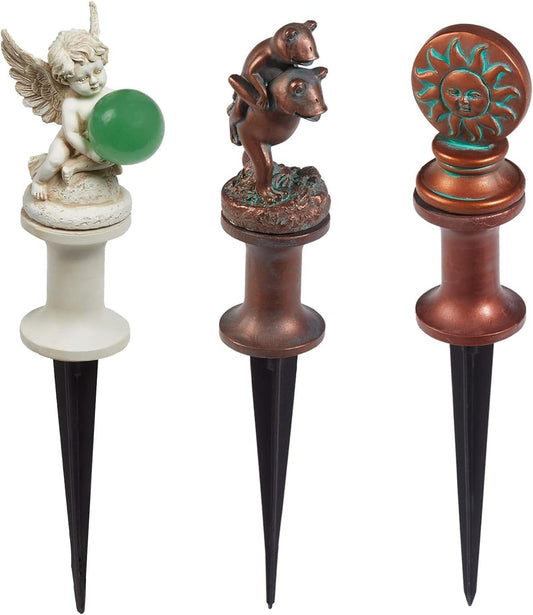 Hose Guides for Garden, 3Pcs Garden Hose Guide Stake Decorative with Roller, Hose Guide Spike Plant Protector Lawn Hose Support Spikes for Outside Lawn Yard(frogs, Angel, Sun God)