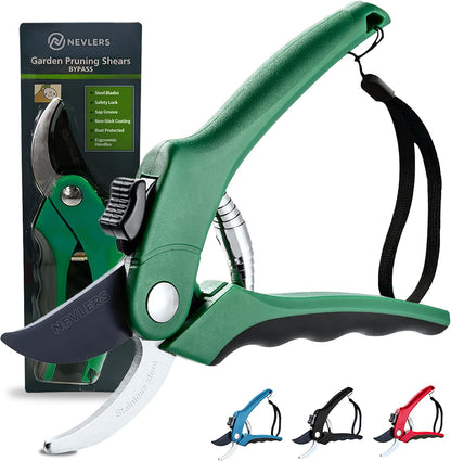 8" Green Bypass Pruning Shears Heavy Duty Pruning Scissors