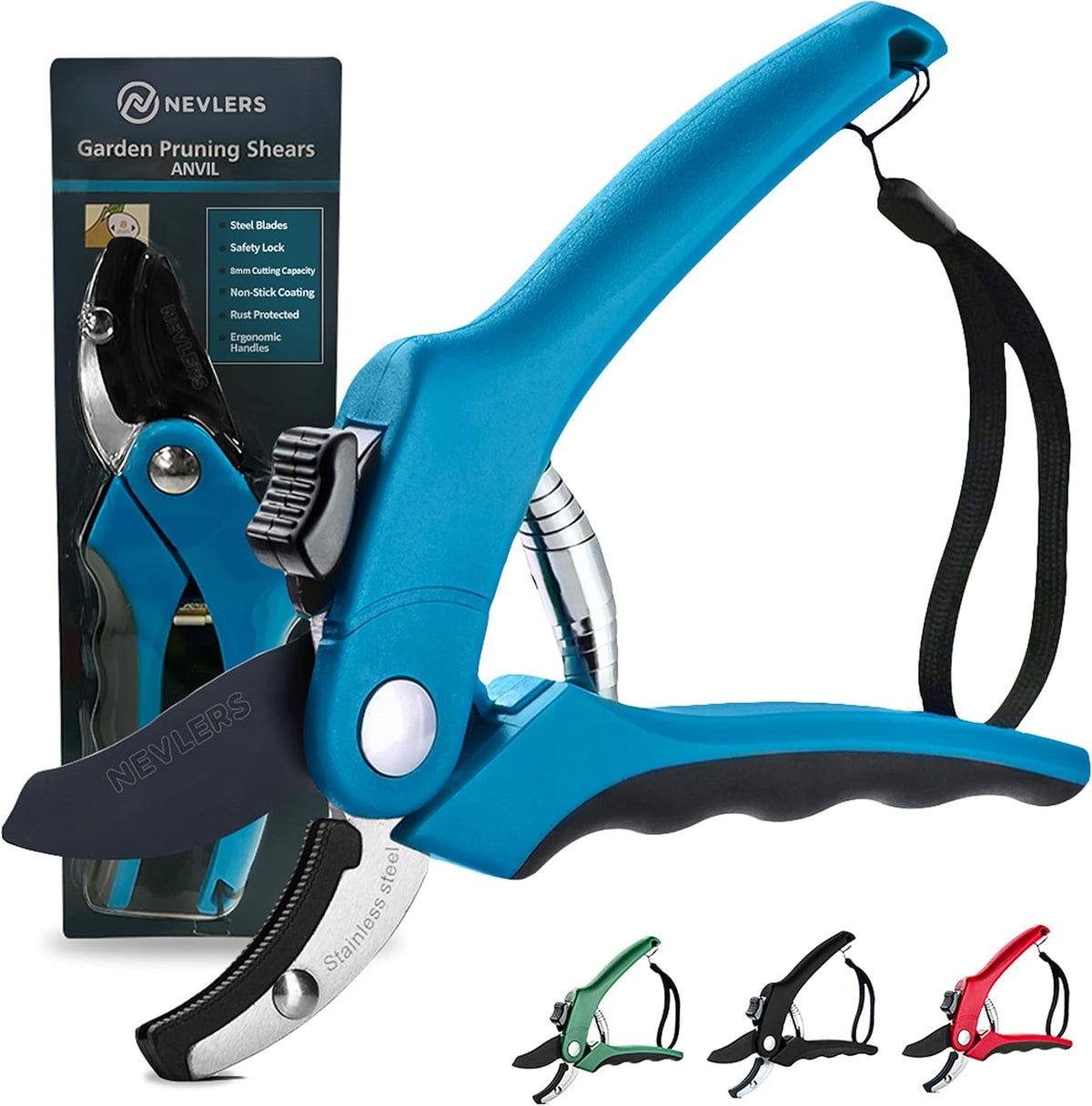 8" Green Bypass Pruning Shears Heavy Duty Pruning Scissors