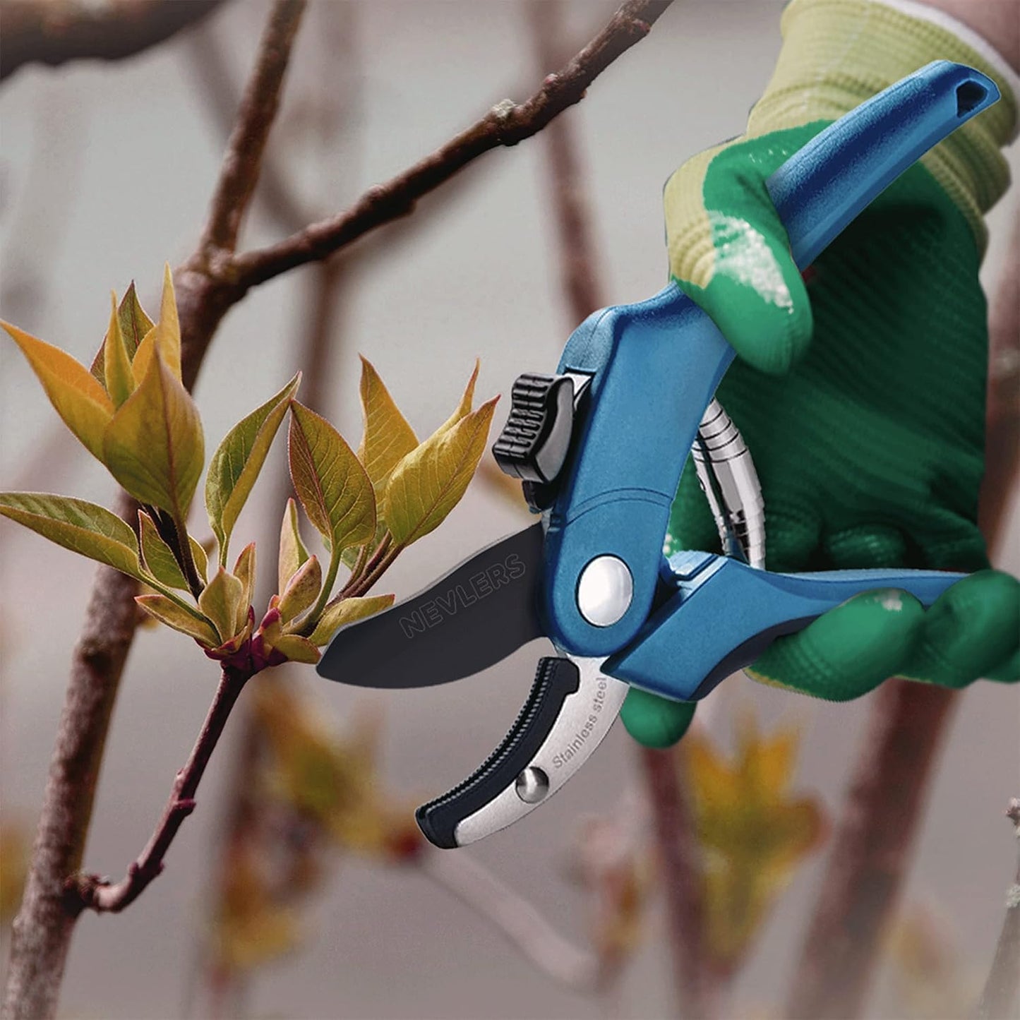 8" Green Bypass Pruning Shears Heavy Duty Pruning Scissors