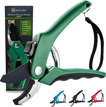 8" Green Bypass Pruning Shears Heavy Duty Pruning Scissors
