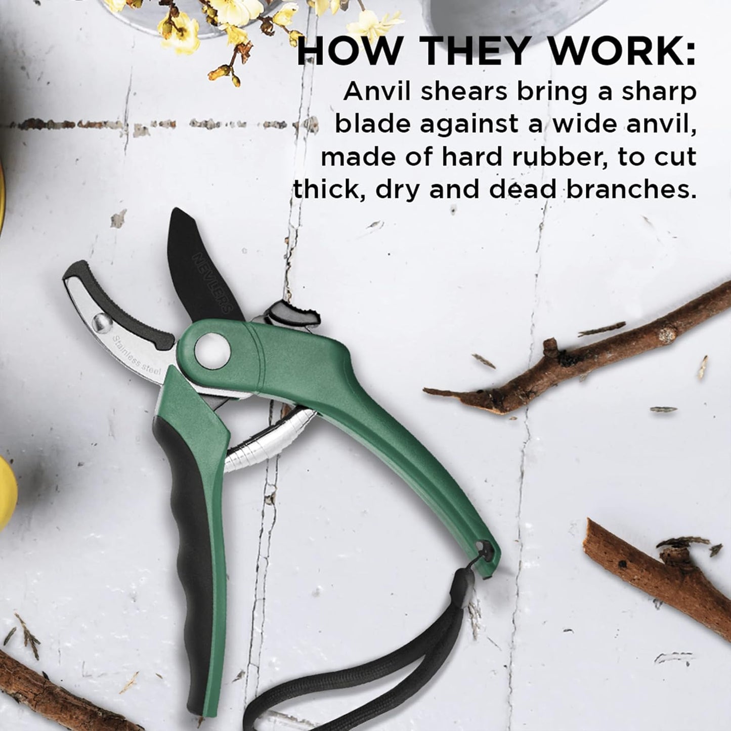 8" Green Bypass Pruning Shears Heavy Duty Pruning Scissors