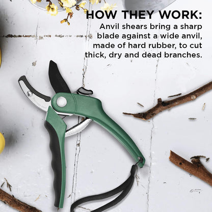 8" Green Bypass Pruning Shears Heavy Duty Pruning Scissors