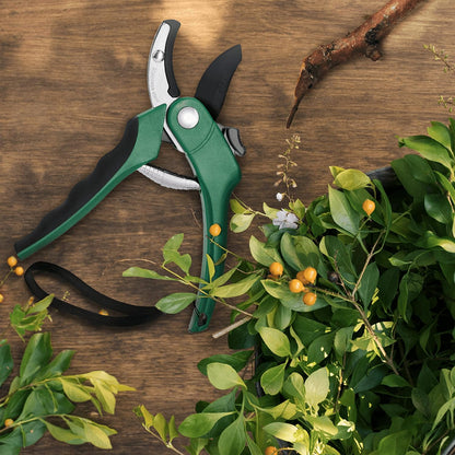 8" Green Bypass Pruning Shears Heavy Duty Pruning Scissors