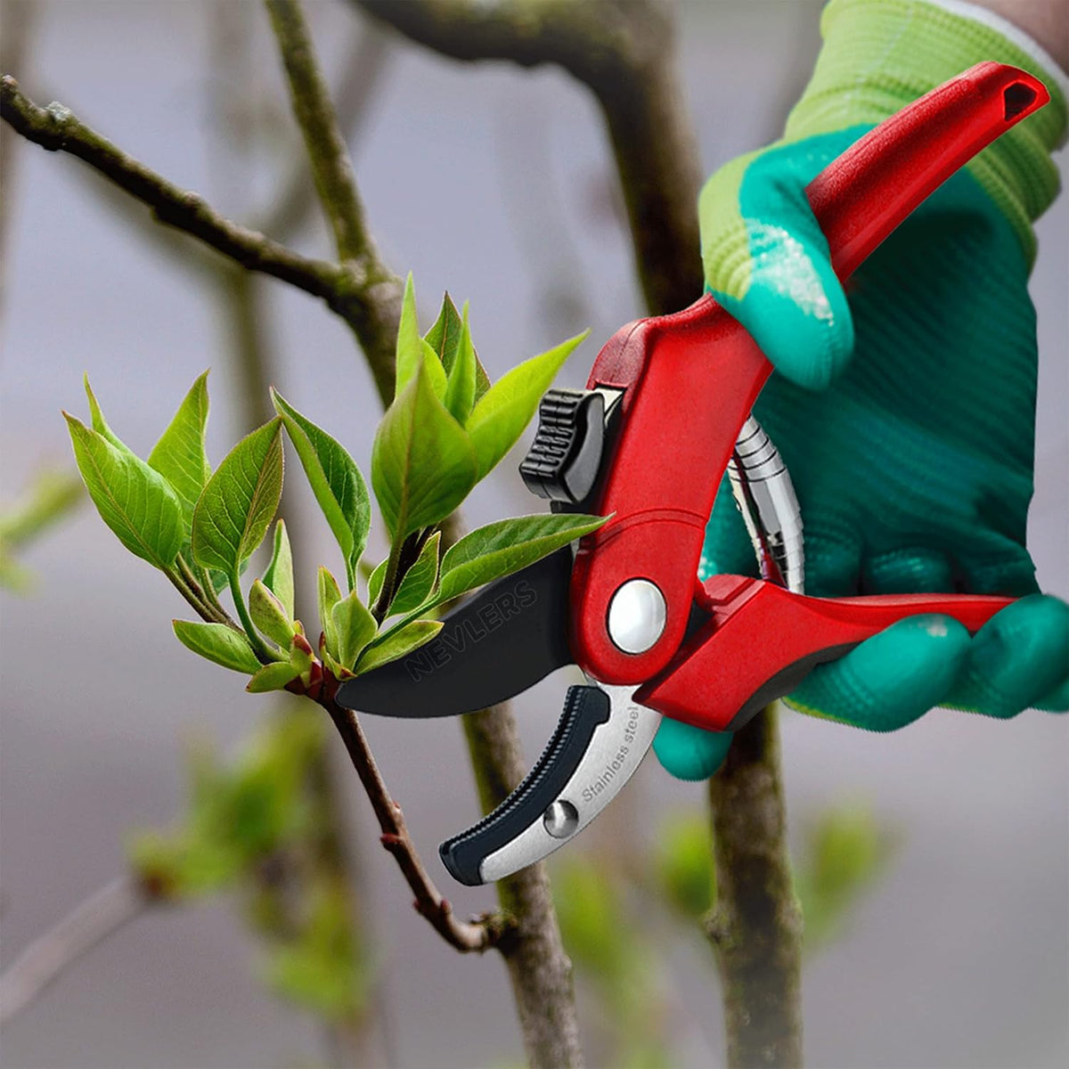 8" Green Bypass Pruning Shears Heavy Duty Pruning Scissors