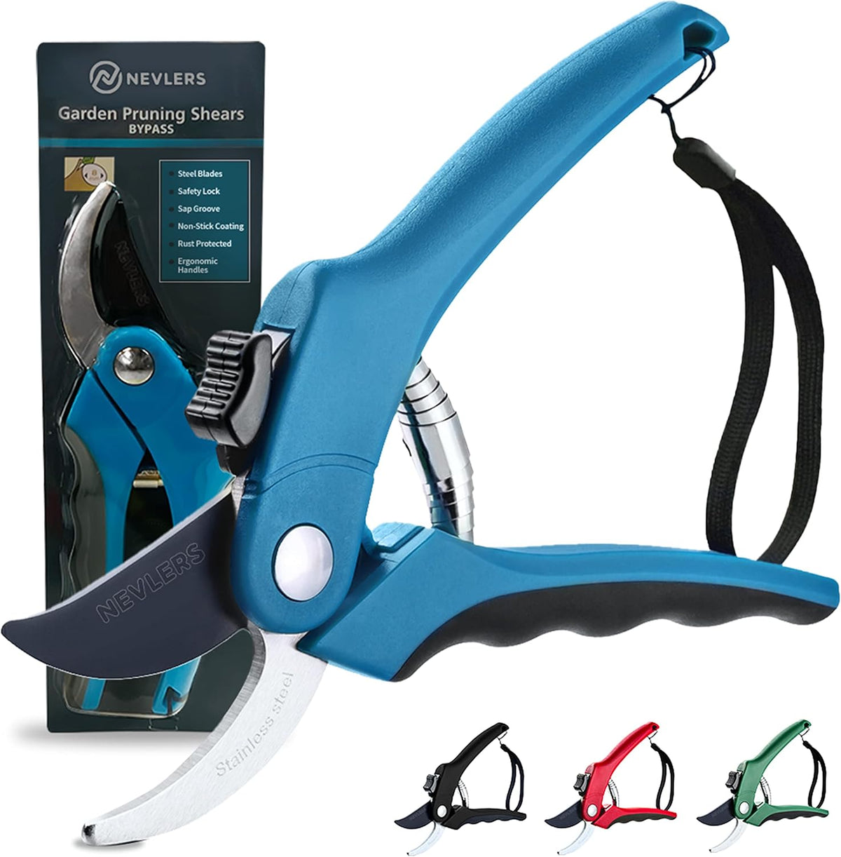 8" Green Bypass Pruning Shears Heavy Duty Pruning Scissors