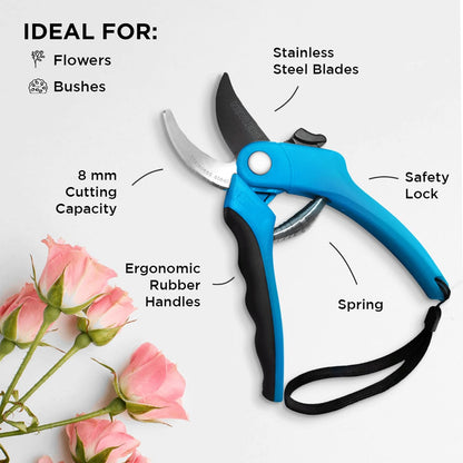 8" Green Bypass Pruning Shears Heavy Duty Pruning Scissors